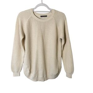 Suzy Shier Cream Crew Neck Sweater Size S Neutral Minimalist Knit Cotton Blend